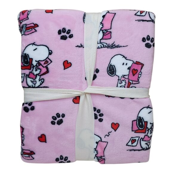 Peanuts Snoopy VelvetLoft Twin Blanket Berkshire 60x90" Pink Paws Valentines - Picture 6 of 8
